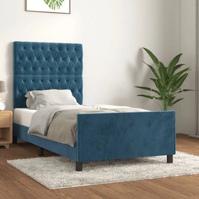 Cadru de pat cu tablie, albastru inchis, 90x190 cm, catifea Albastru inchis, 90 x 190 cm, Design cu nasturi