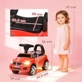 HOMCOM Mașinuță pentru Copii cu Volan, Mașină cu Faruri și Melodii Integrate, Vârstă 18-36 Luni, 63,5x28x36 cm, Roșu | Aosom Romania