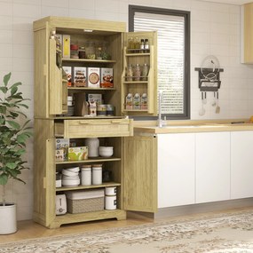 HOMCOM Dulap Bucătărie 76×40×183 cm cu 2 Uși și Sertar, Rafturi Condimente, Stejar | Aosom Romania