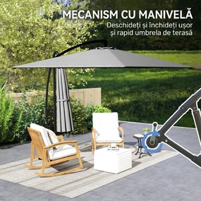 Outsunny Umbrelă Excentrică cu Husă, Corzi Antivânt, Bază în Cruce și Manivelă, 295x250x235 cm, Gri | Aosom Romania