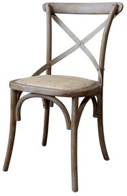 Scaun dining bej din rattan cu aspect vintage Old French