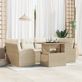 vidaXL Set de canapele pentru grădină cu pernă 7 pcs Bej Rattan poli