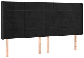Pat cu arcuri, saltea si LED, negru, 200x200 cm, catifea Negru, 200 x 200 cm, Cu blocuri patrate