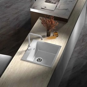Chiuveta compozit Inter Ceramic finisaj granit alb 50x50 cm cu orificiu baterie