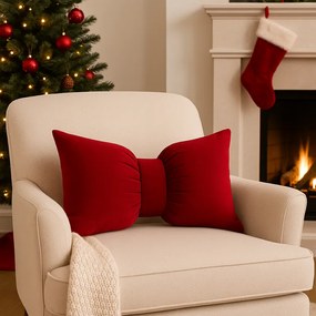 Perna decorativa din catifea in forma de funda BOWERY, rosie