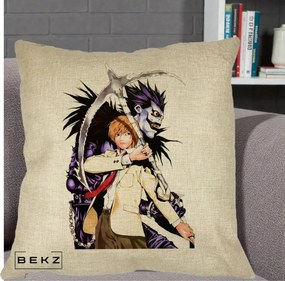 Perna Personalizata Death Note Light si Ryuk Duo, 40x40 cm, Crem, Husa Detasabila, Perna Inclusa, BEKZ®
