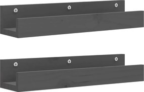 vidaXL Rafturi de perete, 2 buc., gri, 50x12x9 cm, lemn masiv de pin