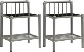 vidaXL Noptiere, 2 buc., gri și negru, metal și sticlă