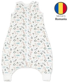 Sac de dormit copii cu picioare din bumbac flausat 6-18 luni Kidizi Safari,1 tog, model ajustabil, mansete transformabile in sosete
