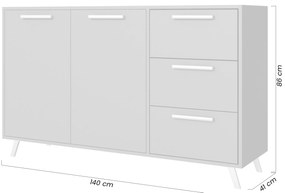 Comodă Lutori 140 cm cu 2 uși și 3 sertare - violet