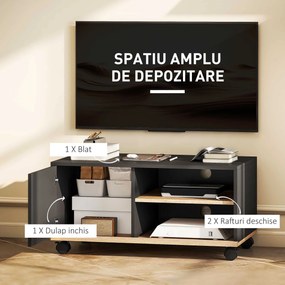HOMCOM Dulap TV 42" Max cu 2 Rafturi deschise si Usa, Dulap TV Jos din PAL cu Roti, 80x45x39.5 cm, Alb | Aosom Romania