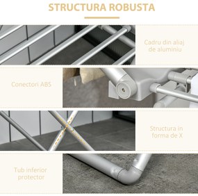 HOMCOM Uscător de Rufe Electric, Suport pentru Uscarea Rufelor cu Încălzire 45-55℃, 144x53x96 cm, Argintiu | Aosom Romania