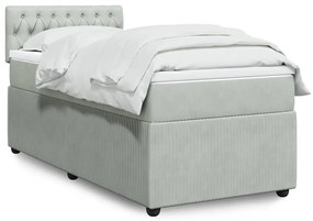 vidaXL Pat box spring cu saltea, gri deschis, 90x190 cm, catifea