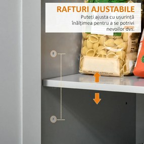 HOMCOM Insulă de Bucătărie cu Blat de Lucru din Lemn de Cauciuc, Roți, 2 Sertare, Dulăpior și Rafturi, 104x46x91 cm, Gri | Aosom Romania