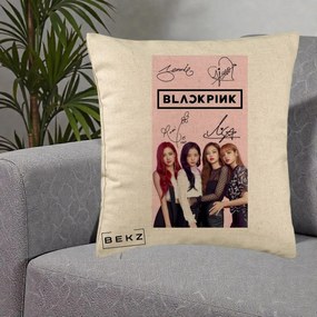 Perna Personalizata K-pop BLACKPINK Semnaturi si Foto, 40x40 cm, Bej, Husa Detasabila, Perna Inclusa, BEKZ®
