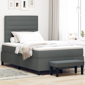 vidaXL Pat cu Tablă de Borcan cu Saltea și Bancă Gri Închis 120x200 cm Țesătură