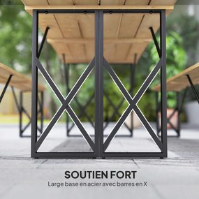 Outsunny set masă și bănci din lemn pentru 6-8 persoane, 160 cm, cu orificiu pentru umbrelă de 5 cm, design durabil,  maro | Aosom Romania