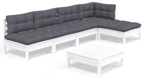 3096341 vidaXL Set mobilier de grădină cu perne, 6 piese, alb, lemn de pin