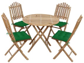 3063980 vidaXL Set mobilier de exterior pliabil, cu perne, 5 piese, bambus