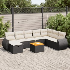 3325857 vidaXL Set mobilier de grădină cu perne, 9 piese, negru, poliratan