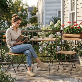 Outsunny Set mobilier de grădină bistro 3 piese, 2 scaune pliabile, masă pătrată din lemn de acacia, 55x55x71cm, natural | Aosom Romania