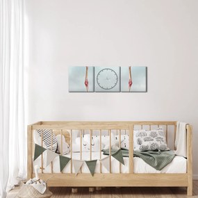Tablou cu doi flamingo (cu ceas) (90x30 cm)