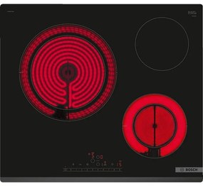 Plita vitroceramica incorporabila Bosch PKK631FP8E, 5750W, 3 zone, 17 trepte, PowerBoost, Restart, Electrica, Negru