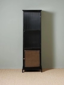 Dulap înalt și îngust industrial din metal și sticlă, negru, cu 2 uși, 3 rafturi și sticlă striată, 165 x 52 x 38 cm, „Malcolm”