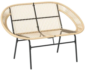 Outsunny Fotoliu de gradina pentru doua persoane din Polyrattan, rezistent la intemperii, imprimat cu design impletit din ratan, rezistent la UV, 260kg capacitate de incarcare, Kaki | Aosom Romania