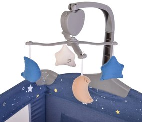 Patut pliant transformabil in tarc copii NOVOKIDS™ Onceuponatime NEST, 62X125 cm, 2 Niveluri, Jucarie Carusel muzical, Fermoar acces lateral, Albastru