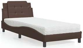 vidaXL Pat cu saltea, maro, 90x200 cm, piele ecologică