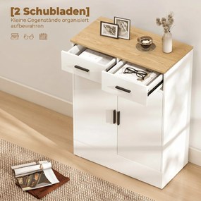 HOMCOM Bufet Modern 2 Sertare și Dulap cu 2 Uși, Raft Interior Reglabil, Alb și Lemn | Aosom Romania