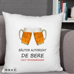 Perna Decorativa Bautor Autorizat de Bere, 40x40 cm, Alb Pufos, Husa Detasabila, Perna Inclusa, BEKZ®