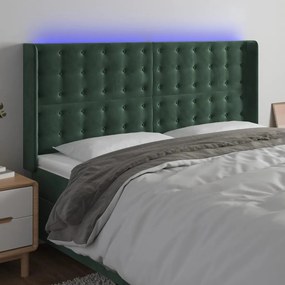 3124545 vidaXL Tăblie de pat cu LED, verde închis, 183x16x118/128 cm, catifea