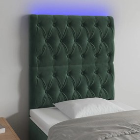 3122793 vidaXL Tăblie de pat cu LED, verde închis, 80x7x118/128 cm, catifea