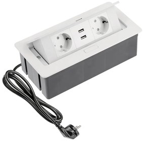 Priza incastrabila dreptunghiulara , 2 prize schuko + 2 USB 5V 2.1A, alba, GTV