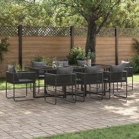 vidaXL Set de masă pentru grădină 9 pcs Negru Oțel