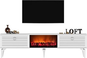 Comoda TV, Hanah Home, Arona Fireplace, 150x44.6x29.6 cm, Alb