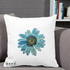 Perna Decorativa Floare Margareta Albastra Acuarela, 40x40 cm, Alba Mata, Husa Detasabila, Perna Inclusa, BEKZ®