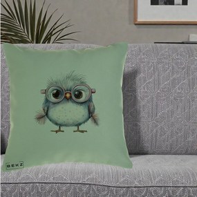 Perna Decorativa Pui Pufos cu Ochelari Roz, 40x40 cm, Verde, Husa Detasabila, Perna Inclusa, BEKZ®