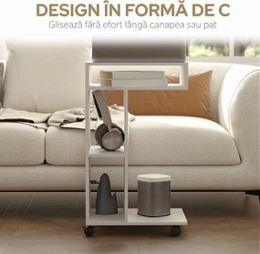 HOMCOM Masă de Cafea cu Roți și Raft Deschis în Formă de C, Albă | Aosom Romania