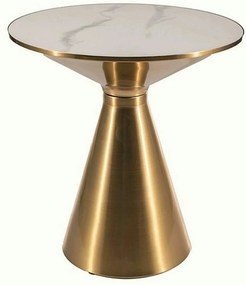 Masuta cafea ARIES, alb lucios/auriu, ceramica/metal, 50x53 cm