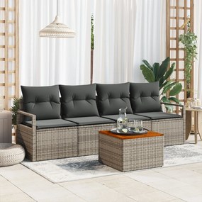 vidaXL Set de canapele pentru grădină cu pernă 5 pcs Gri Rattan poli