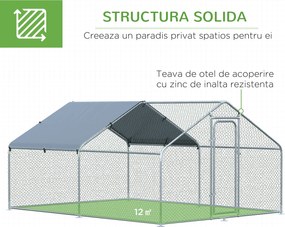 PawHut Coteț Găini Metal Galvanizat Copertină UV Spațiu Amprent 300x400x195cm Argintiu | Aosom Romania