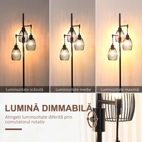 HOMCOM Lampadar Industrial cu 3 Abajururi și Intensitate Regulabilă, 30x30x170.5 cm, Negru | Aosom Romania