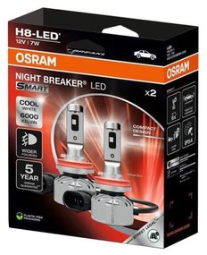 Set 2 buc. Bec LED auto Osram NIGHT BREAKER SMART H8 PGJ19-1/7W/12V 6000K