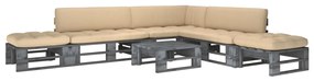 vidaXL Set mobilier din paleți cu perne, 6 piese, gri, lemn pin tratat