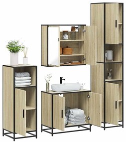 vidaXL Set de mobilier de baie din 4 piese din lemn de stejar Sonoma