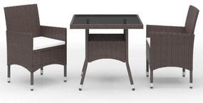 vidaXL Set mobilier bistro, 3 piese, maro, poliratan/sticlă securizată