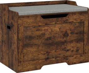 HOMCOM Bancă de Depozitare de 103L Multifuncțională, nuanță de Lemn cu Pernă din Țesătură Gri, 75x40x56 cm | Aosom Romania